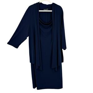 Connected Apparel Plus Size 22W Navy Shift Dress Attached Jacket Slinky Knit